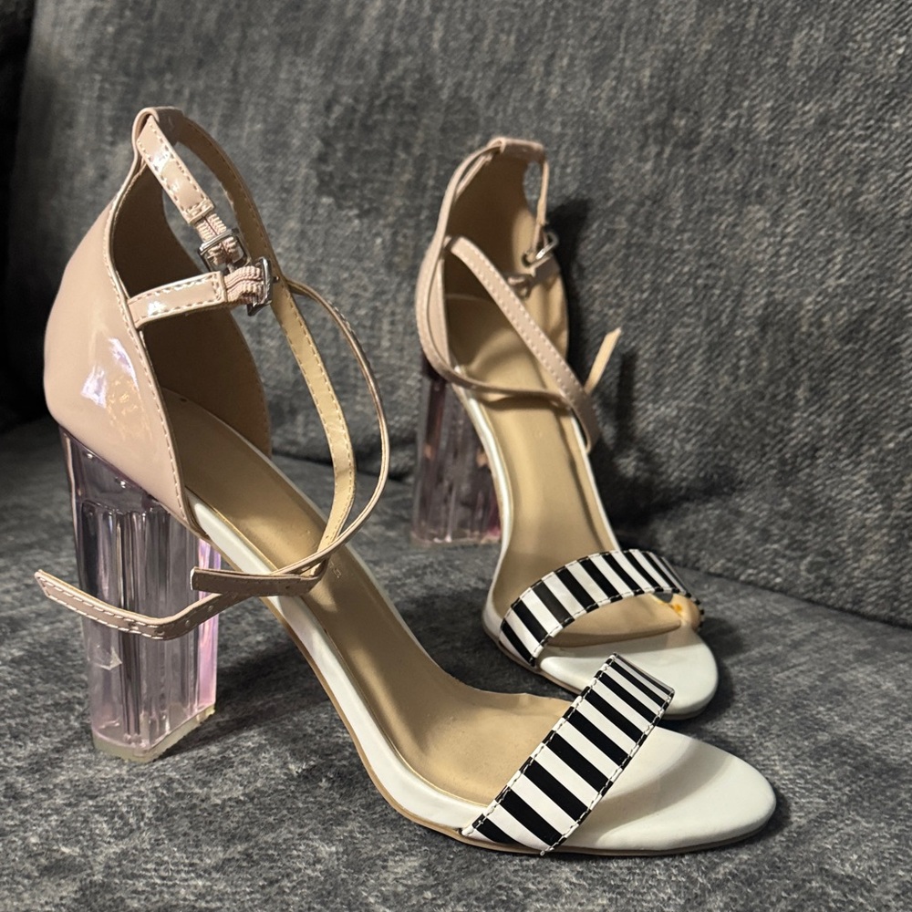 Wild Diva Nude and Black Striped Heels